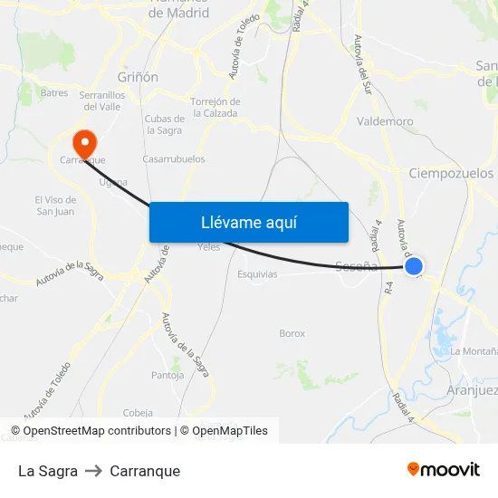 La Sagra to Carranque map