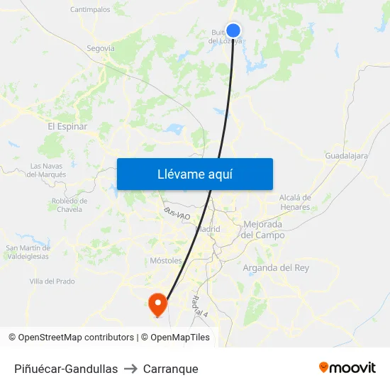 Piñuécar-Gandullas to Carranque map