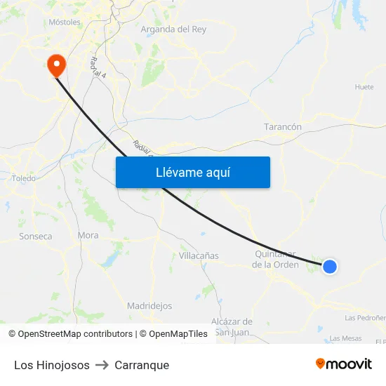 Los Hinojosos to Carranque map