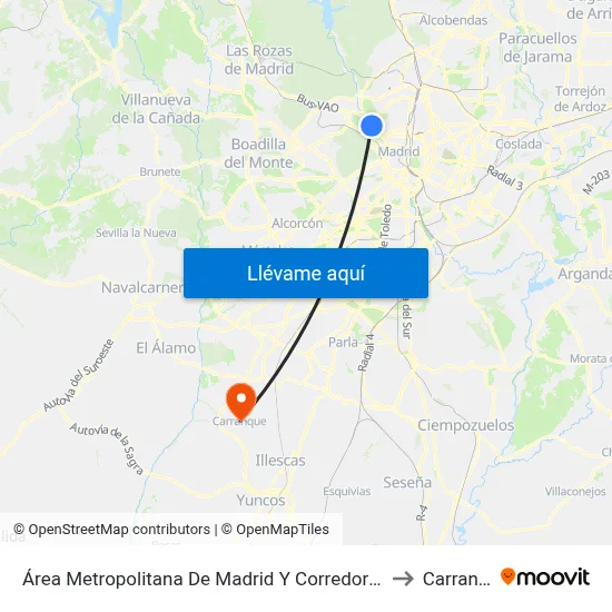 Área Metropolitana De Madrid Y Corredor Del Henares to Carranque map