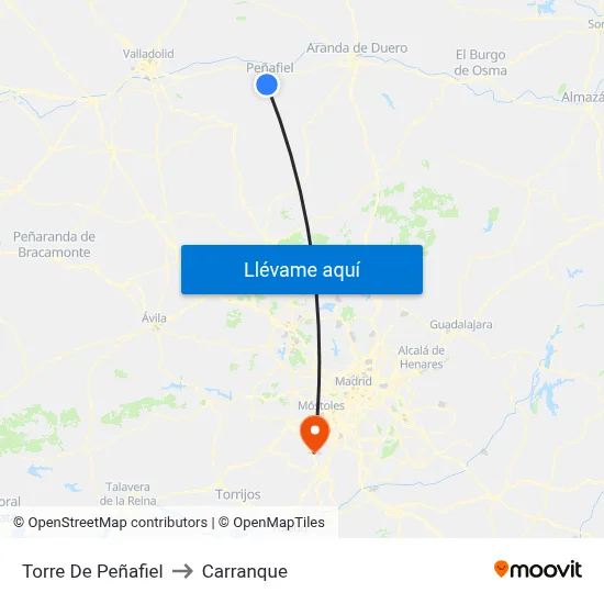Torre De Peñafiel to Carranque map