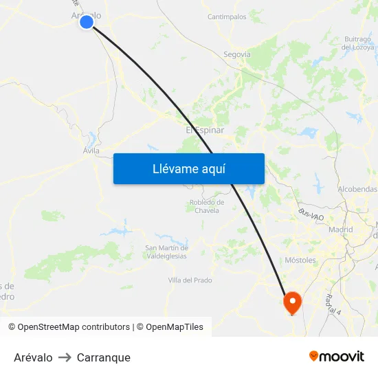 Arévalo to Carranque map