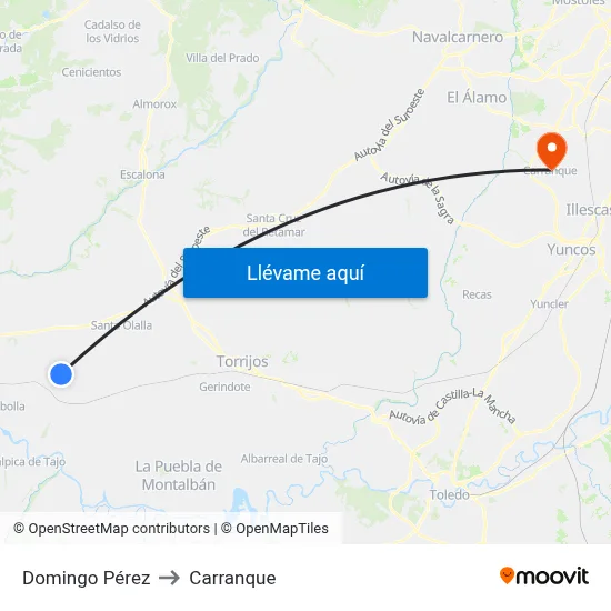 Domingo Pérez to Carranque map