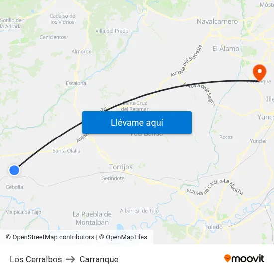 Los Cerralbos to Carranque map