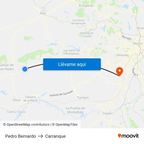 Pedro Bernardo to Carranque map