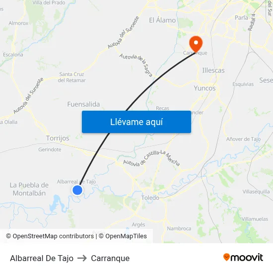 Albarreal De Tajo to Carranque map