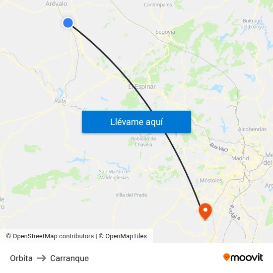 Orbita to Carranque map