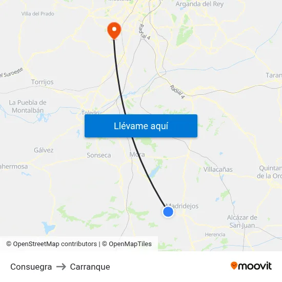 Consuegra to Carranque map