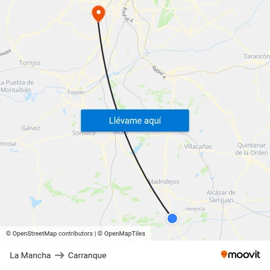 La Mancha to Carranque map