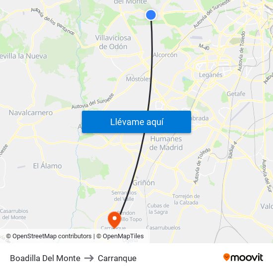 Boadilla Del Monte to Carranque map