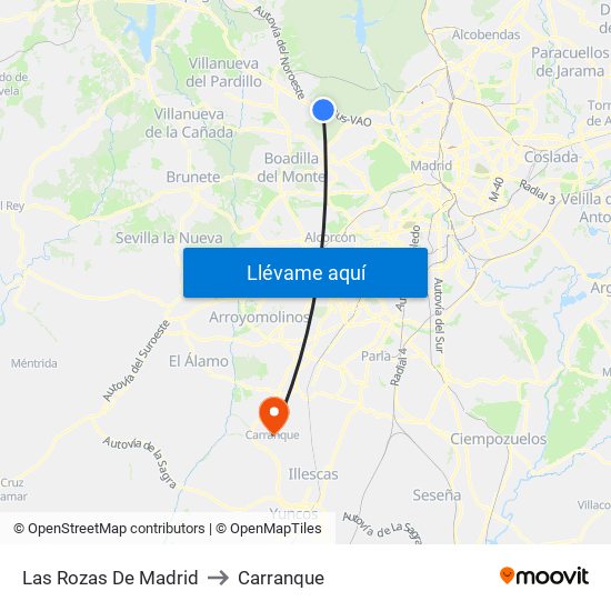 Las Rozas De Madrid to Carranque map