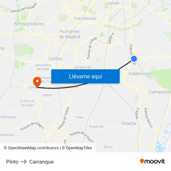 Pinto to Carranque map