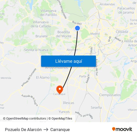 Pozuelo De Alarcón to Carranque map