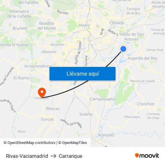 Rivas-Vaciamadrid to Carranque map