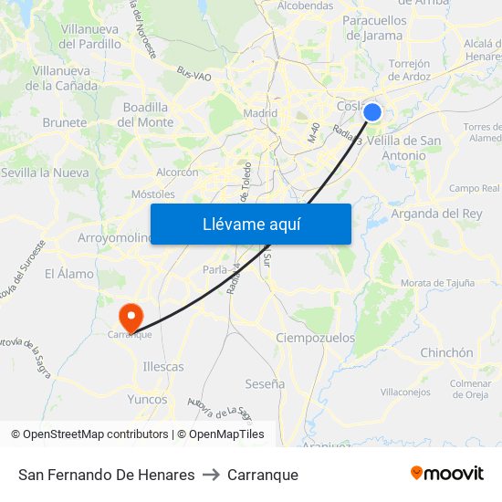 San Fernando De Henares to Carranque map