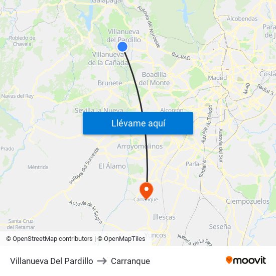 Villanueva Del Pardillo to Carranque map