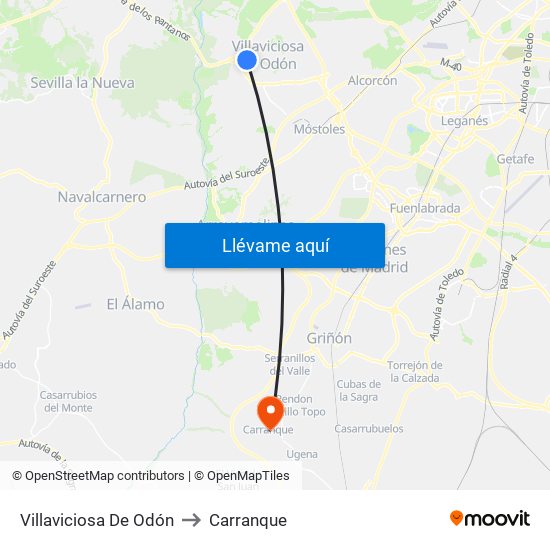 Villaviciosa De Odón to Carranque map