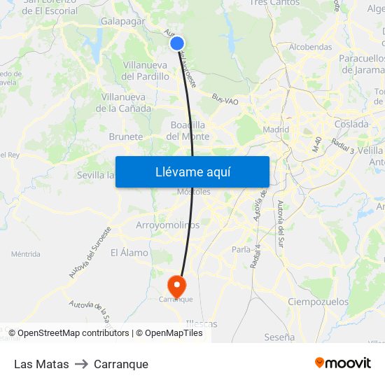 Las Matas to Carranque map