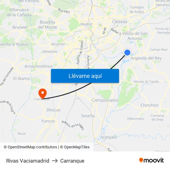 Rivas Vaciamadrid to Carranque map