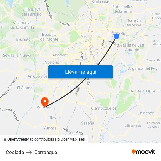 Coslada to Carranque map