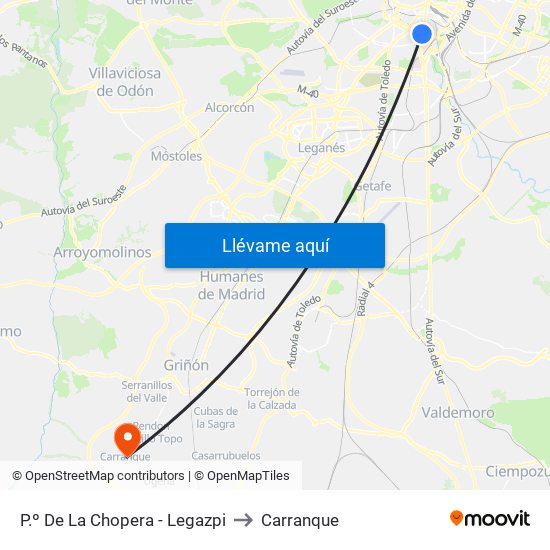P.º De La Chopera - Legazpi to Carranque map