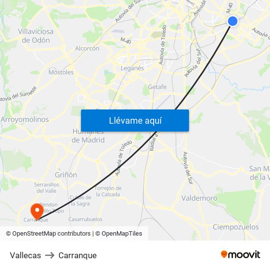Vallecas to Carranque map