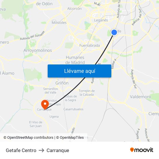 Getafe Centro to Carranque map