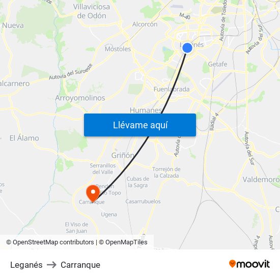 Leganés to Carranque map