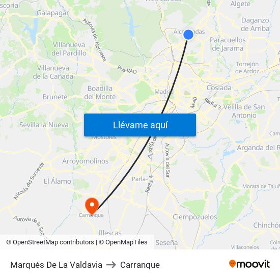 Marqués De La Valdavia to Carranque map