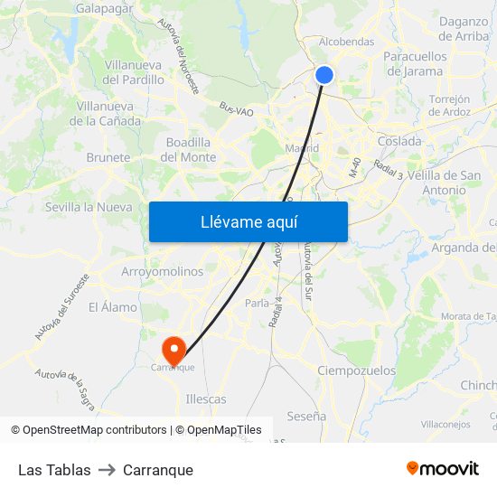 Las Tablas to Carranque map