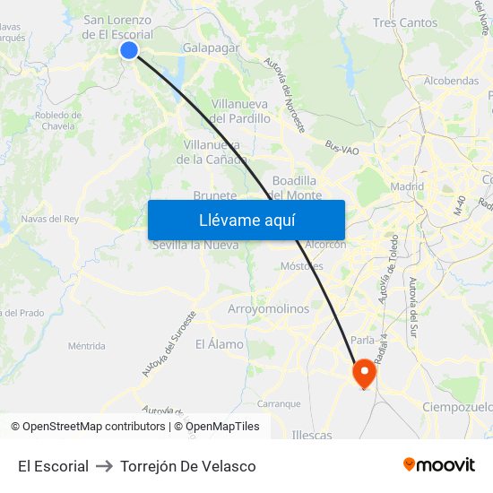 El Escorial to Torrejón De Velasco map