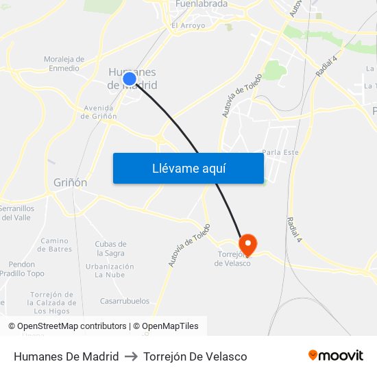 Humanes De Madrid to Torrejón De Velasco map