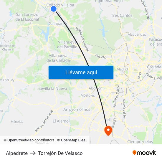 Alpedrete to Torrejón De Velasco map