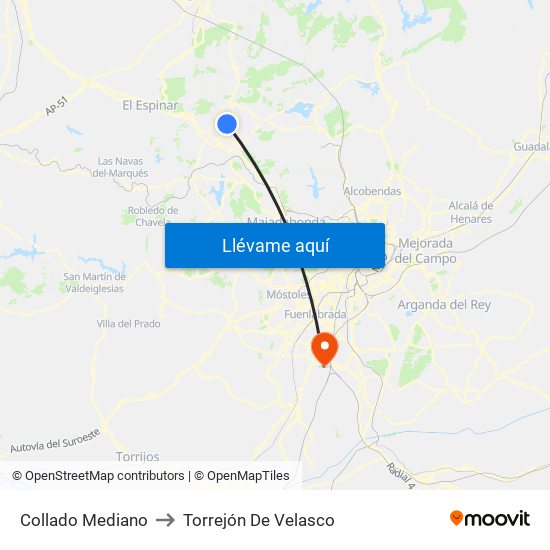 Collado Mediano to Torrejón De Velasco map