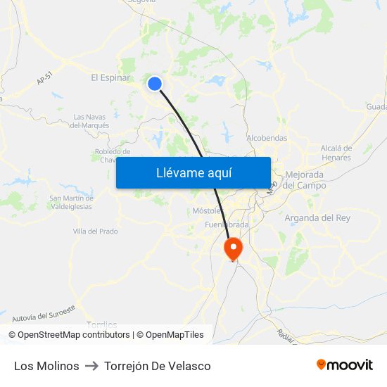 Los Molinos to Torrejón De Velasco map