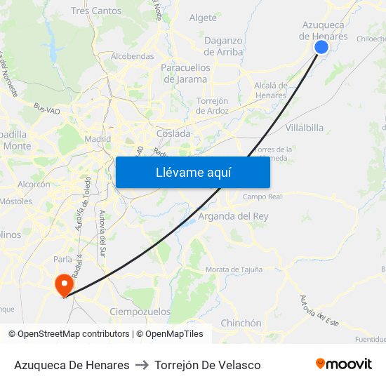 Azuqueca De Henares to Torrejón De Velasco map