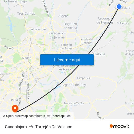 Guadalajara to Torrejón De Velasco map