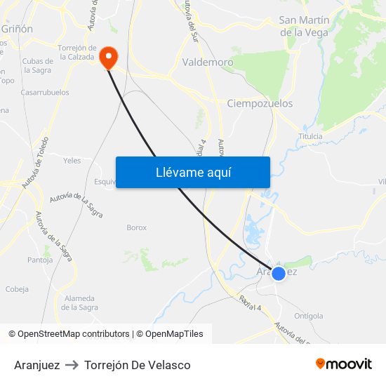 Aranjuez to Torrejón De Velasco map