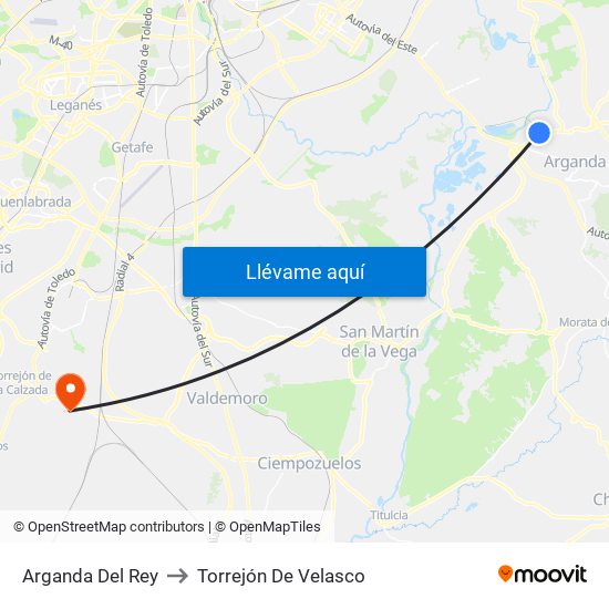 Arganda Del Rey to Torrejón De Velasco map