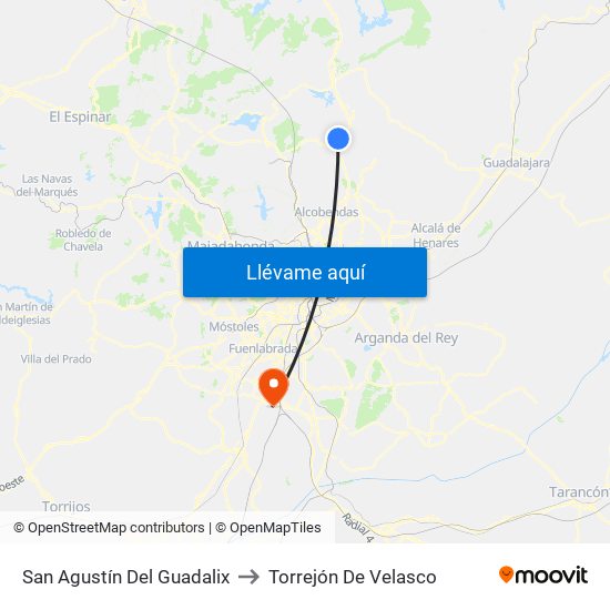 San Agustín Del Guadalix to Torrejón De Velasco map