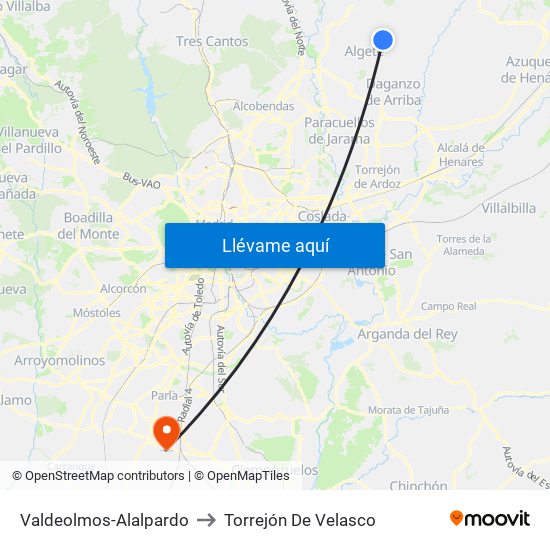 Valdeolmos-Alalpardo to Torrejón De Velasco map