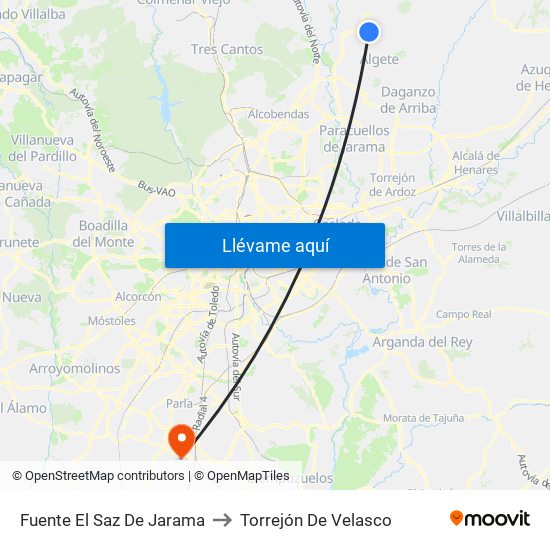 Fuente El Saz De Jarama to Torrejón De Velasco map