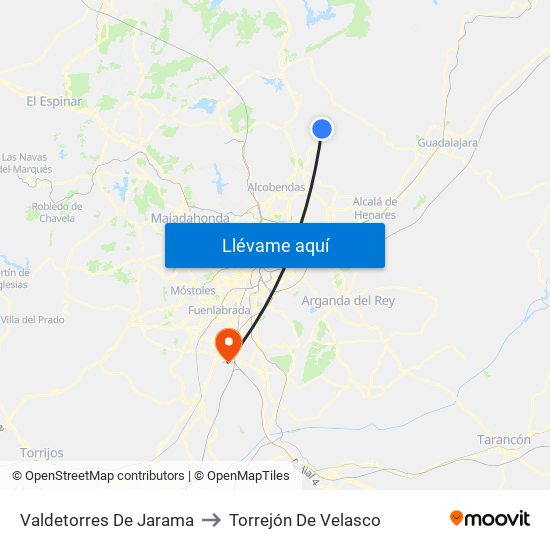 Valdetorres De Jarama to Torrejón De Velasco map