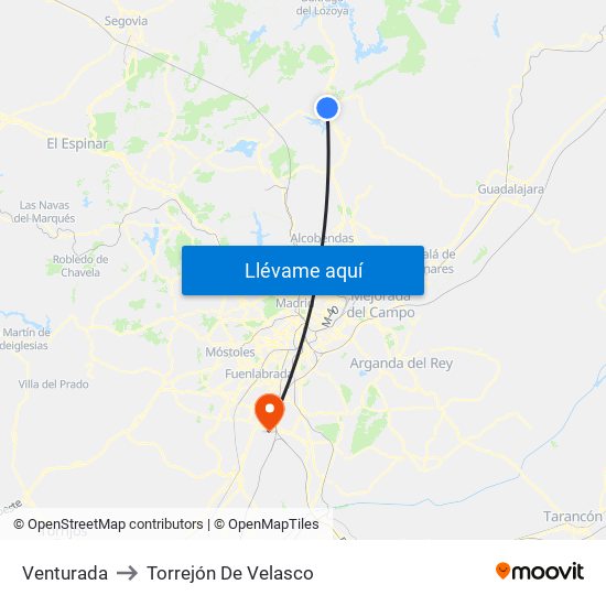 Venturada to Torrejón De Velasco map