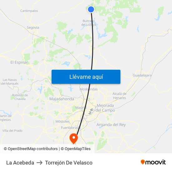 La Acebeda to Torrejón De Velasco map
