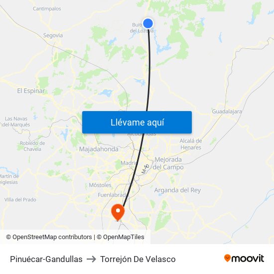 Pinuécar-Gandullas to Torrejón De Velasco map