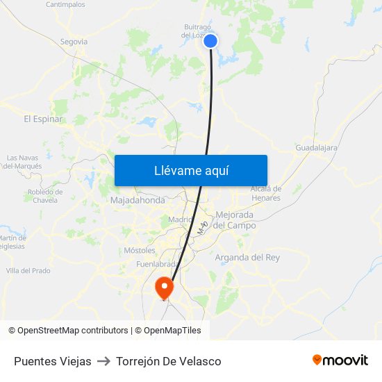 Puentes Viejas to Torrejón De Velasco map