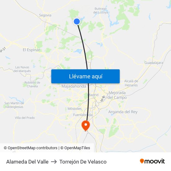 Alameda Del Valle to Torrejón De Velasco map