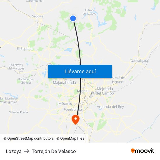 Lozoya to Torrejón De Velasco map