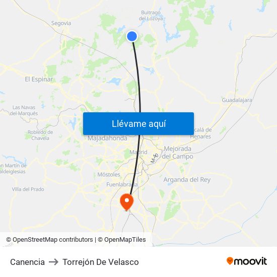 Canencia to Torrejón De Velasco map